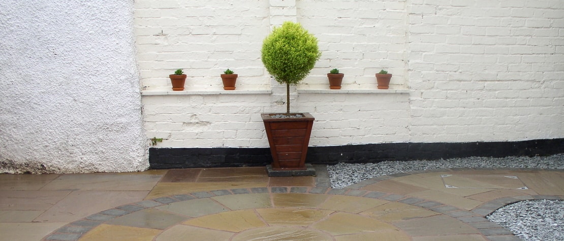 Ornamental terrace with potted tree